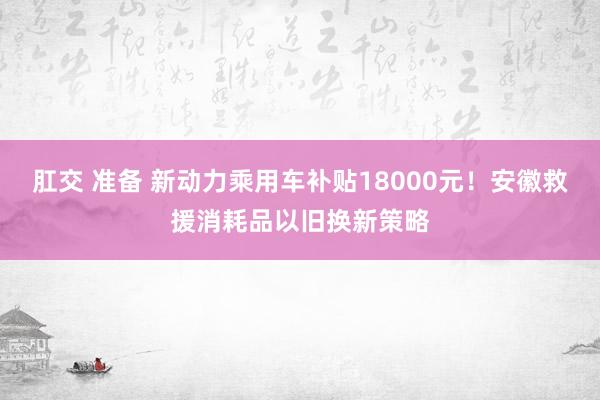 肛交 准备 新动力乘用车补贴18000元！安徽救援消耗品以旧换新策略