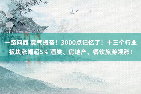 一路向西 意气振奋！3000点记忆了！十三个行业板块涨幅超5% 酒类、房地产、餐饮旅游领涨！