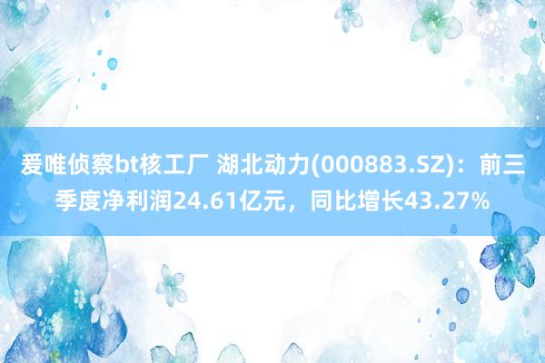 爰唯侦察bt核工厂 湖北动力(000883.SZ)：前三季度净利润24.61亿元，同比增长43.27%