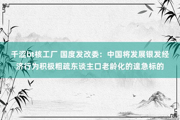 千涩bt核工厂 国度发改委：中国将发展银发经济行为积极粗疏东谈主口老龄化的遑急标的