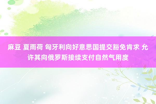 麻豆 夏雨荷 匈牙利向好意思国提交豁免肯求 允许其向俄罗斯接续支付自然气用度