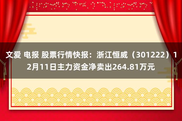 文爱 电报 股票行情快报：浙江恒威（301222）12月11日主力资金净卖出264.81万元