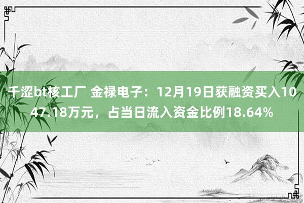 千涩bt核工厂 金禄电子：12月19日获融资买入1047.18万元，占当日流入资金比例18.64%