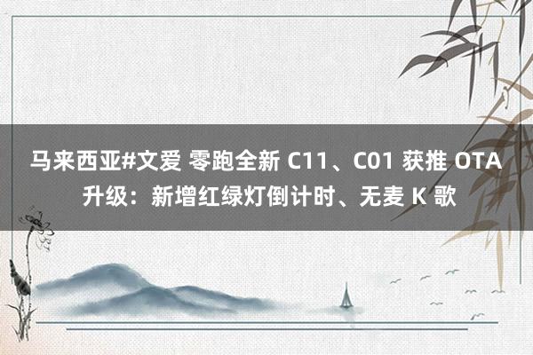 马来西亚#文爱 零跑全新 C11、C01 获推 OTA 升级：新增红绿灯倒计时、无麦 K 歌