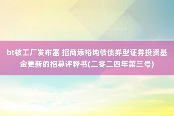 bt核工厂发布器 招商添裕纯债债券型证券投资基金更新的招募评释书(二零二四年第三号)