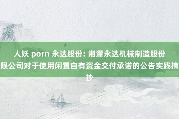 人妖 porn 永达股份: 湘潭永达机械制造股份有限公司对于使用闲置自有资金交付承诺的公告实践摘抄