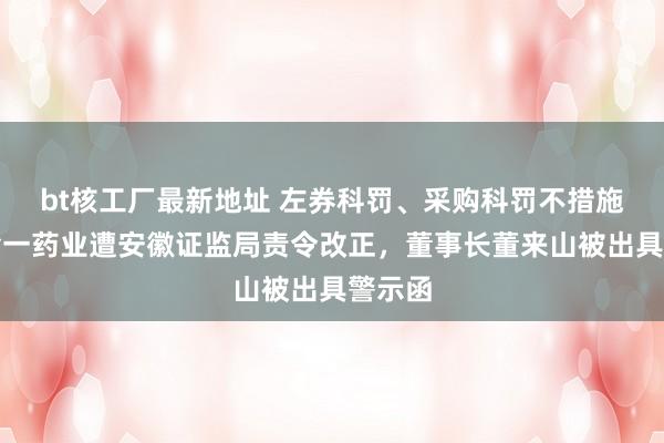 bt核工厂最新地址 左券科罚、采购科罚不措施等，峆一药业遭安徽证监局责令改正，董事长董来山被出具警示函